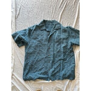 AUREUS Mens Short Sleeve Button Down Shirt Size L Teal Silk Cotton Blend